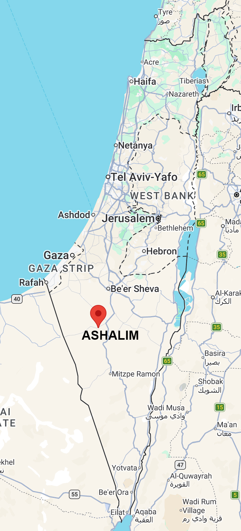 Ashalim on Israel map.
